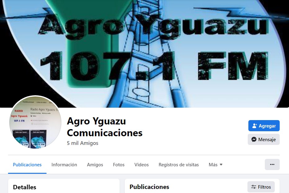 Perfil de Facebook de Agro Yguazú FM 107.1
